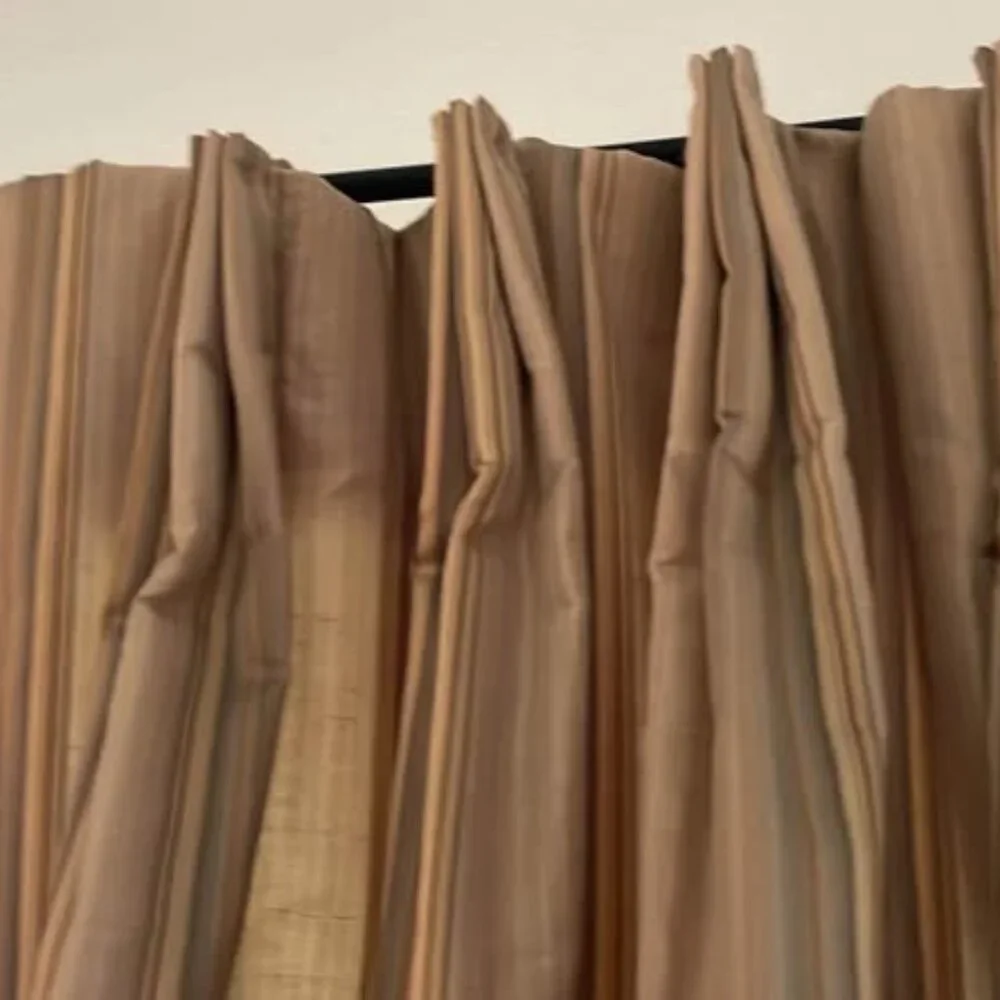 Calico Home Lined 32W x 92L Striped Pleated Silk Drapes. Set of 2